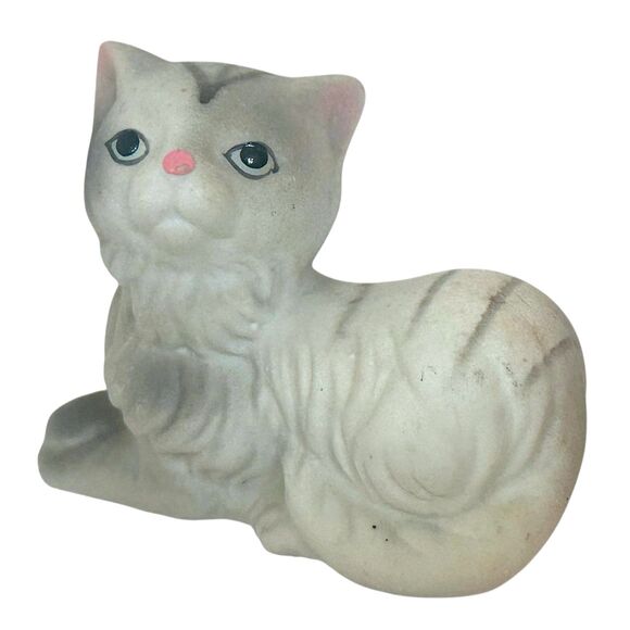 Vintage White Gray Tip Persian Blue Eye Kitten Bisque Porcelain 3" Figurine - Picture 4 of 10